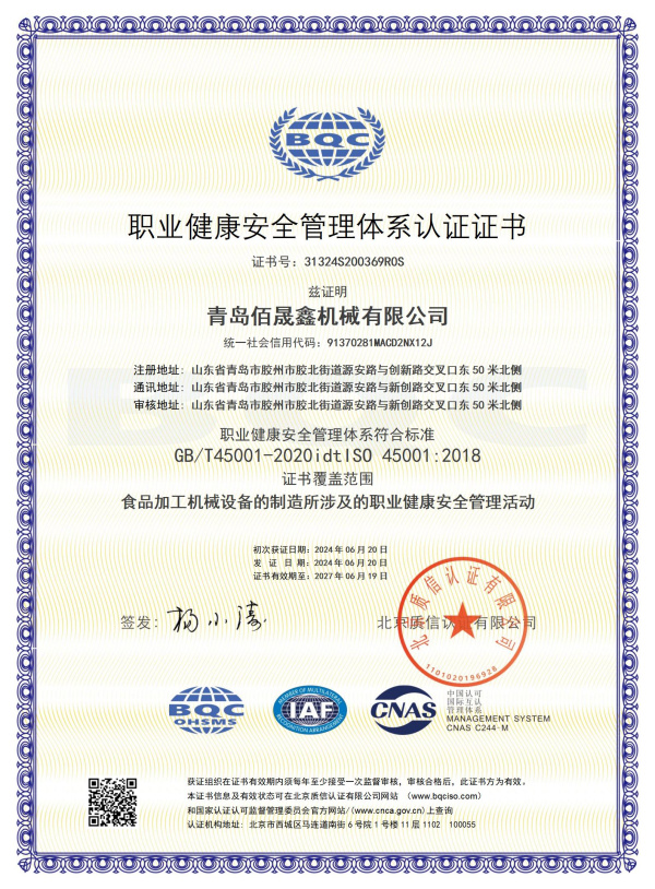 職業(yè)健康安全管理體系認(rèn)證證書